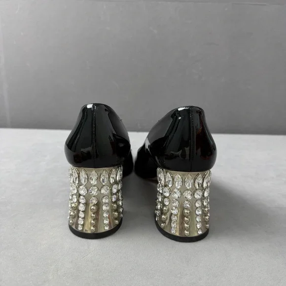 🚩steal authentic Miu Miu Glossy Black Heels with Pearl Accent - Picture 3 of 4